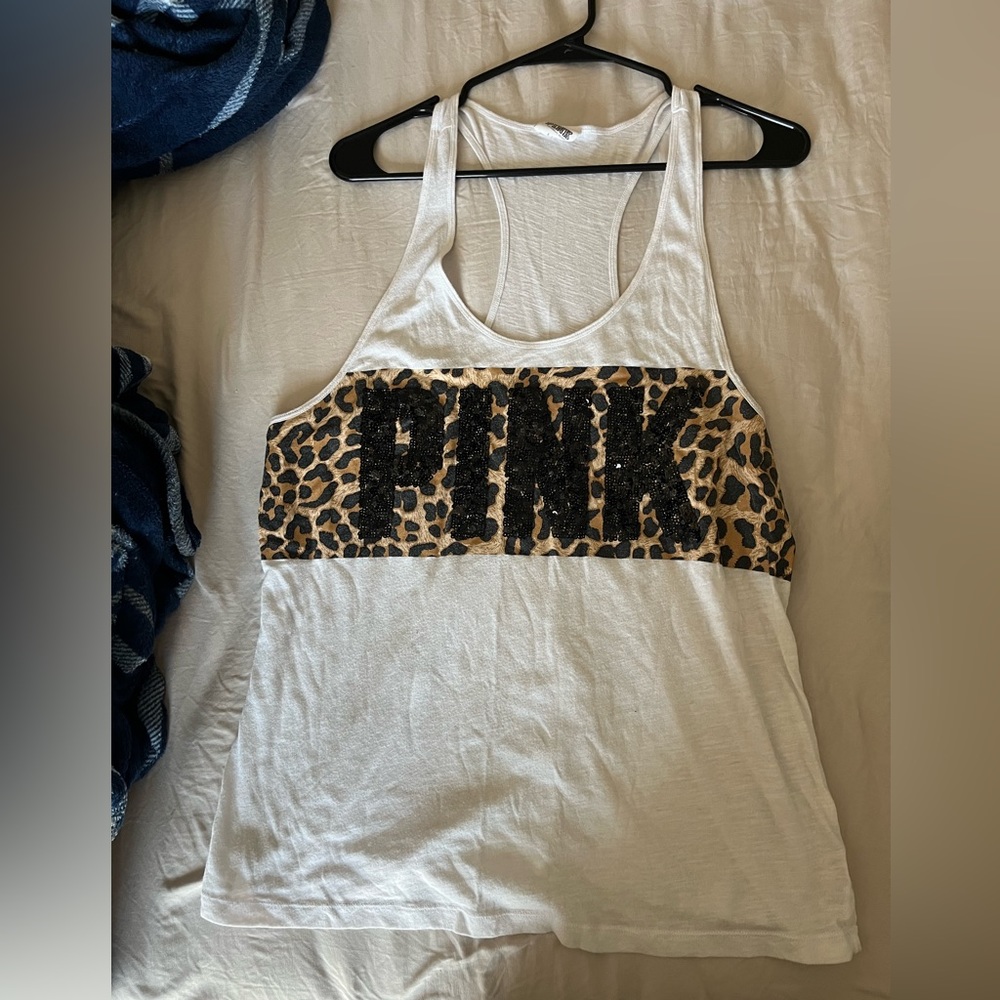 PINK cheetah sequin tank top